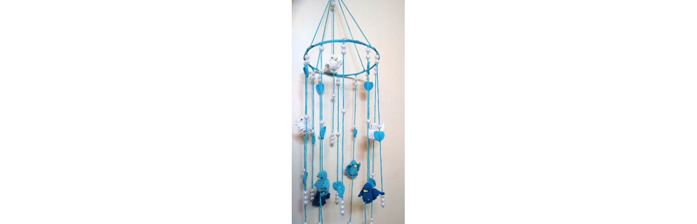 Happy Threads Birds Design Crochet Wind Chimes for Home (Blue)